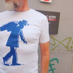 Majica Korto senka u hodu plava štampa -bela