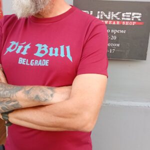 Majica Pit Bull Belgrade -bordo - svetlo plavi natpis